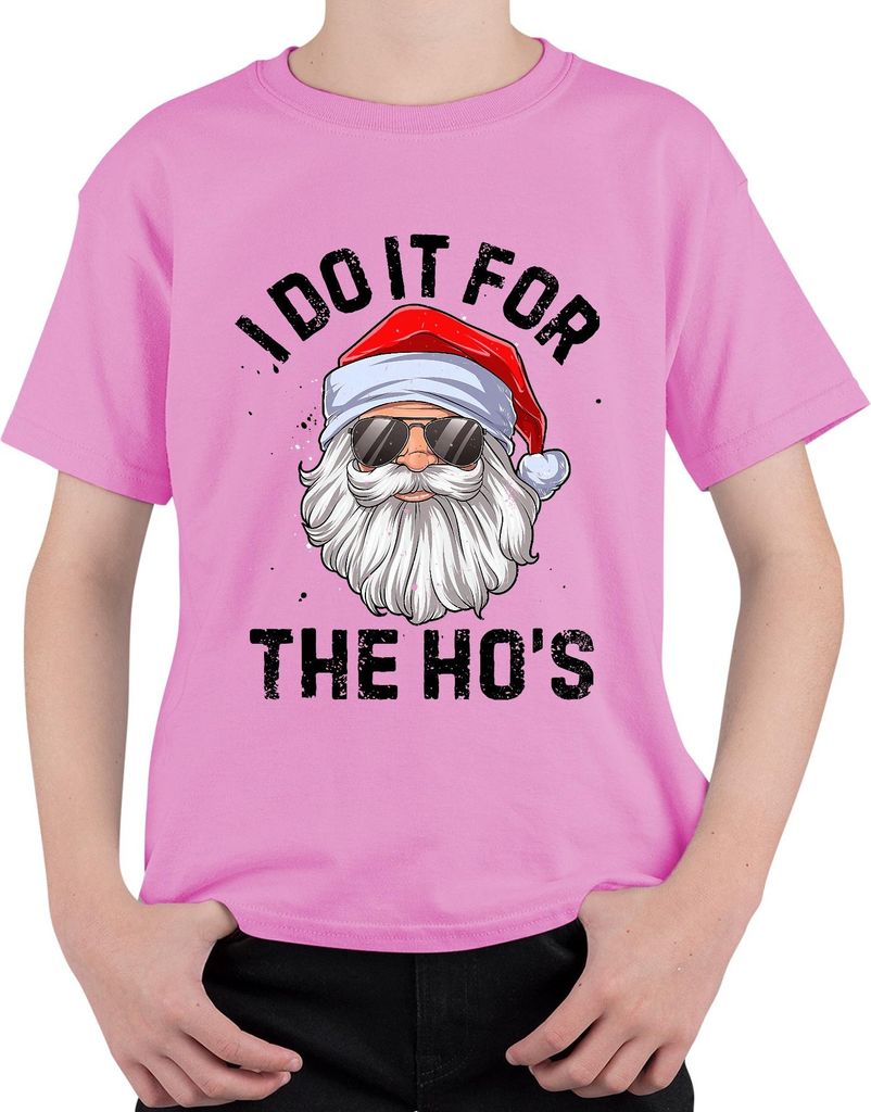 I Do It For The Ho's Weihnachtsmann lustig Geschenk Retro Uni Kinder T-Shirt, Pink, 116