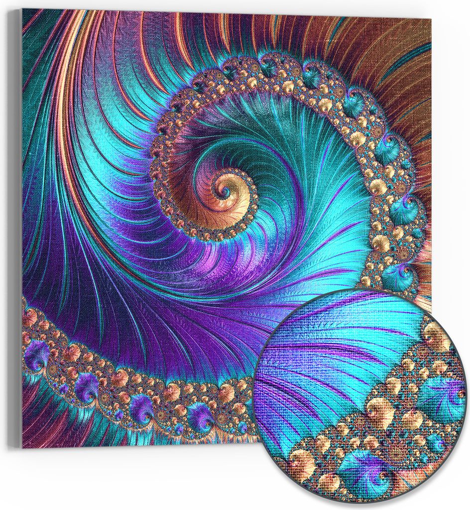 DEQORI Hybrid Leinwand Bild 50x50 cm 'Fantasievolle Farbspirale' Wandbild Glas flach modern