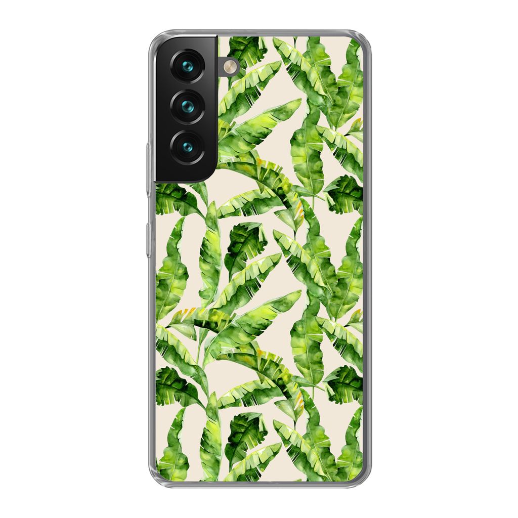 MuchoWow Handyhülle Schutzhülle Hülle für Samsung Galaxy S22 Plus Palmenblatt - Muster - Tropisch Silikon Softcase Handy Hülle - Schutzabdec...
