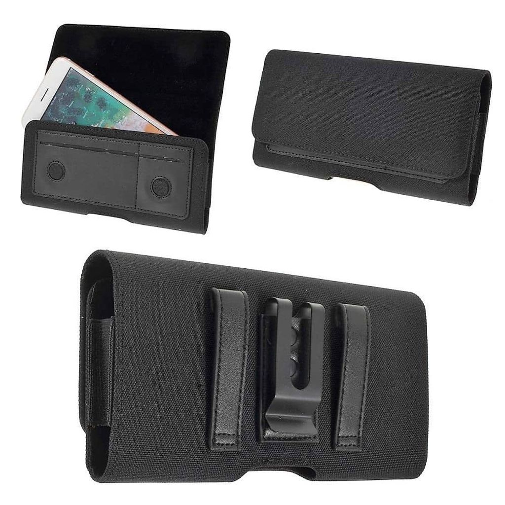 DFV mobile - Neues Design Holster Etui mit Horizontalem Metallen Gürtelschlaufen Case Gürtelclip Textil und Leder mit Kartenhalter für BBK Vivo ...