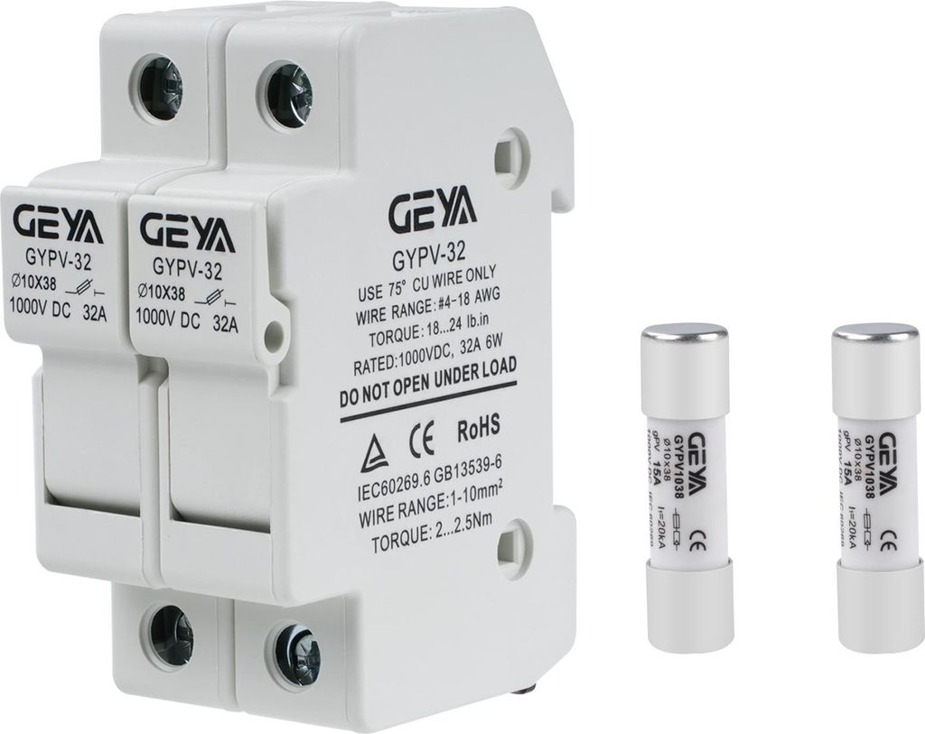 GYPV-32 2-poliger 32A 1000VDC DC-Sicherung mit GYPV-1038 1000VDC 15A Photovoltaik-Sicherung (10x38mm)