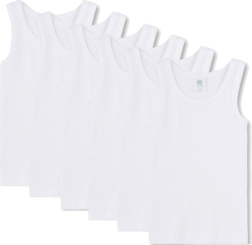 Sanetta Jungen Unterhemd 6er Pack - Shirt ohne Arme, Tank Top, Basic, Organic Baumwolle Weiß 152