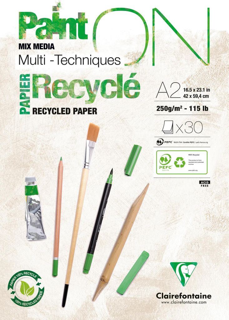 Clairefontaine PaintON RC Block A2 kopfseitig geleimt 30 Blatt weiß 975743C