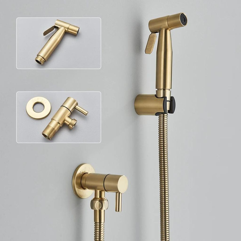 Bidet Handbrause - Shattaf WC-Set - Edelstahl - Wandmontage - Einloch - Kaltwasser - Gebürstetes Gold