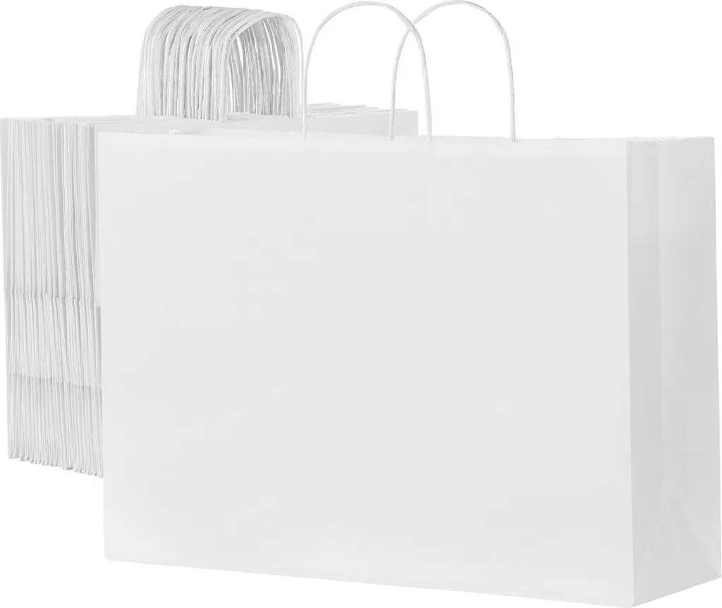 50 Grands Sacs Kraft Blancs Solides 40x15x30cm - Idéal Cadeau Fête