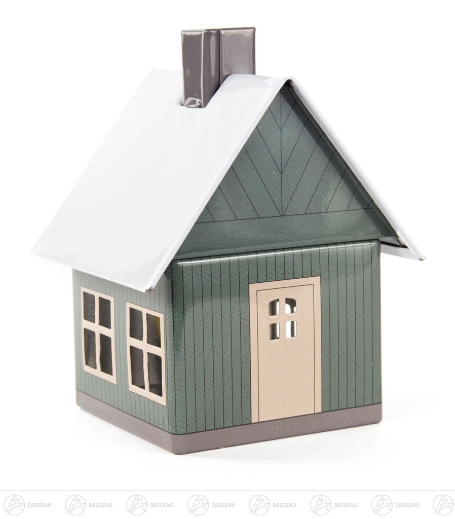 Crottendorfer Räucherhaus aus Metall in Waldhaus Grün - Maße ca. 7x8x10cm, für Räucherkerzen Größe M (Standard) - 2203