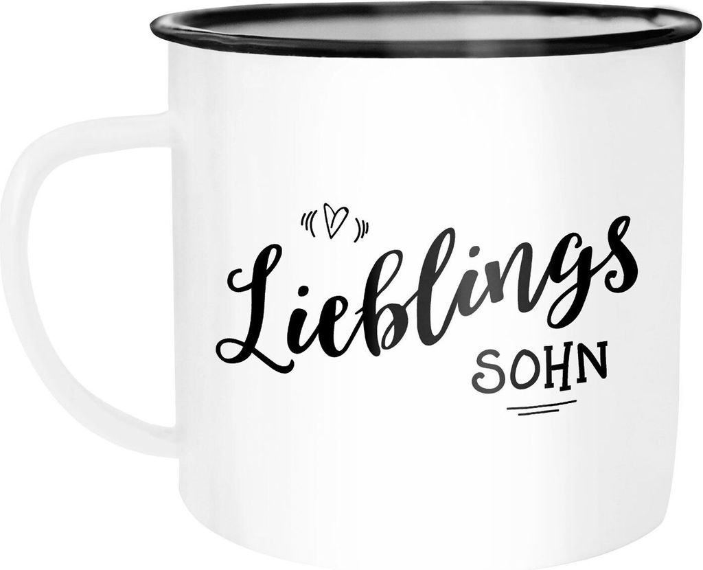 Emaille Tasse Becher Lieblingssohn Geschenk Familie Kind Kinder Sohn Junge Kaffeetasse Moonworks weiß-schwarz unisize