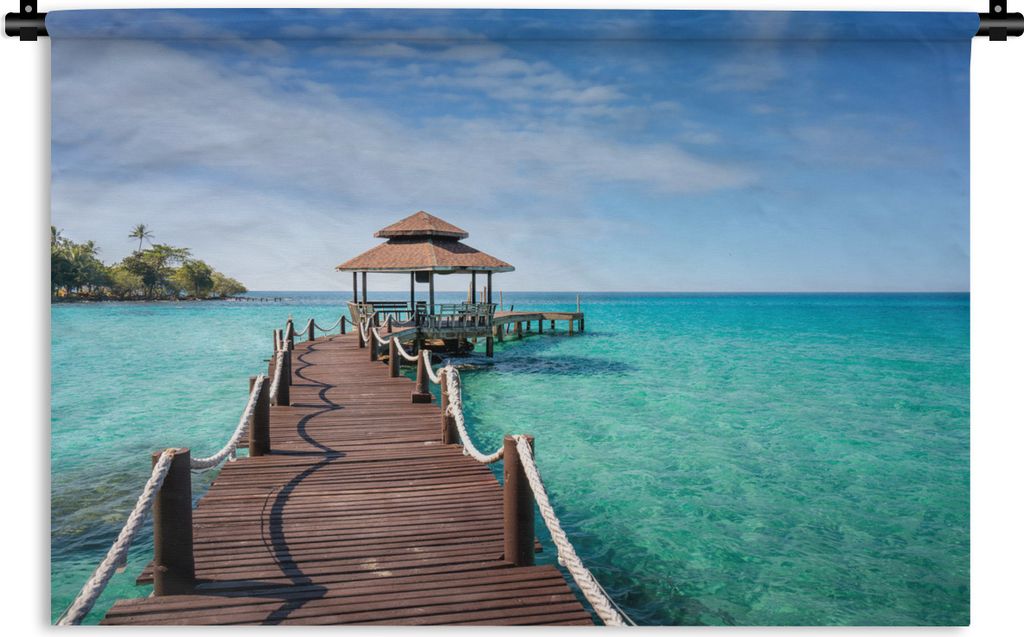 MuchoWow Wandteppich Wandbehang Meer - Pier - Bar 90x60 cm Tapisserie Dekoration Wandtuch - Wandskulpturen - Bildteppich