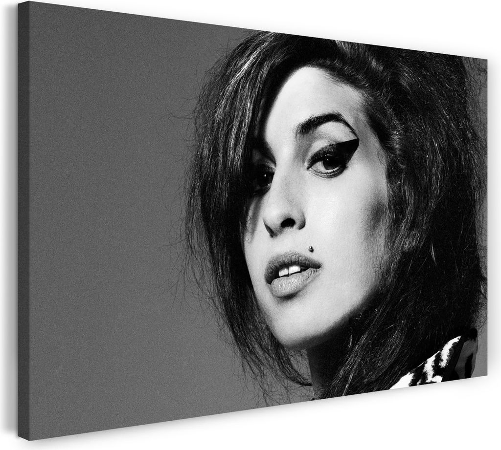 Leinwandbild (120x80cm): Amy Winehouse Nahaufnahme Gesicht linke Seite, echter Holz-Keilrahmen inkl. Aufhänger, handgefertigt in Deutschland