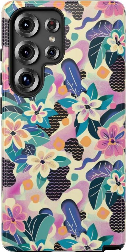 Buntes Blumenmuster mit abstraktem Design – Hülle Kompatibel mit Samsung Galaxy S25 Ultra