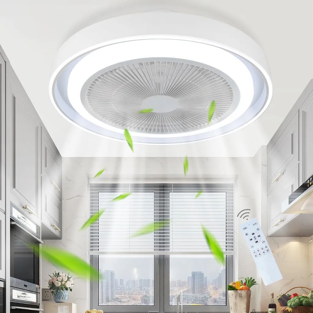 ZMH Deckenventilator mit Beleuchtung und Fernbedienung Dimmbar LED Deckenleuchte mit Ventilator Lampe Decke Leise Modern Deckenlampe Blau 6 Flügeln