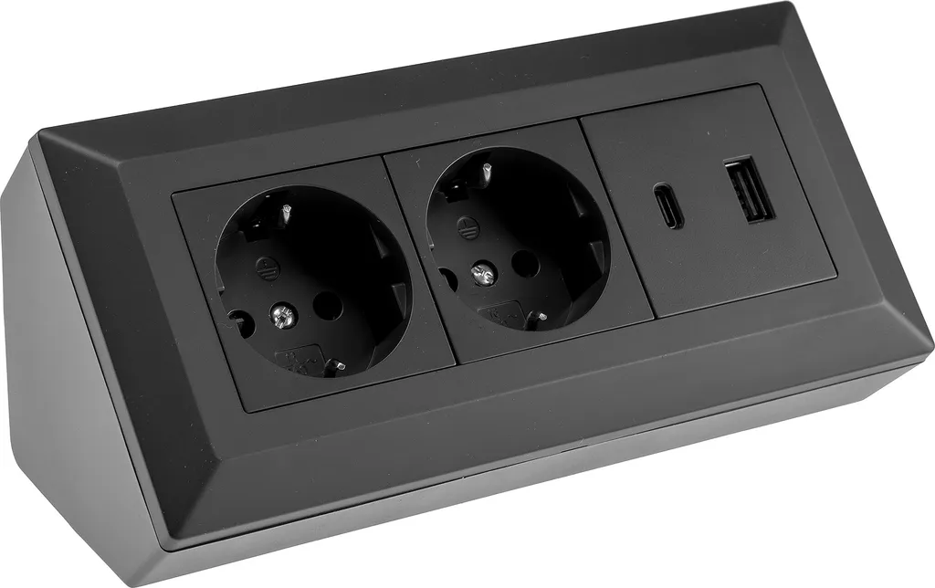 Multiprise 2 prises et double USB Type C PD 20W noir finition premium