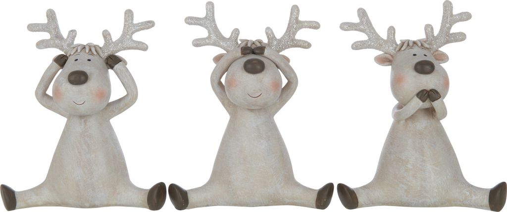 J-Line Hirsch Sehen/Hören/Schweigen Sitzend Harz Braun Large 3 Sortiert