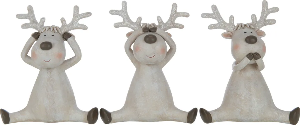 Trio de Cerfs Assis Marron en Résine - Déco Zen Sagesse pour Étagère
