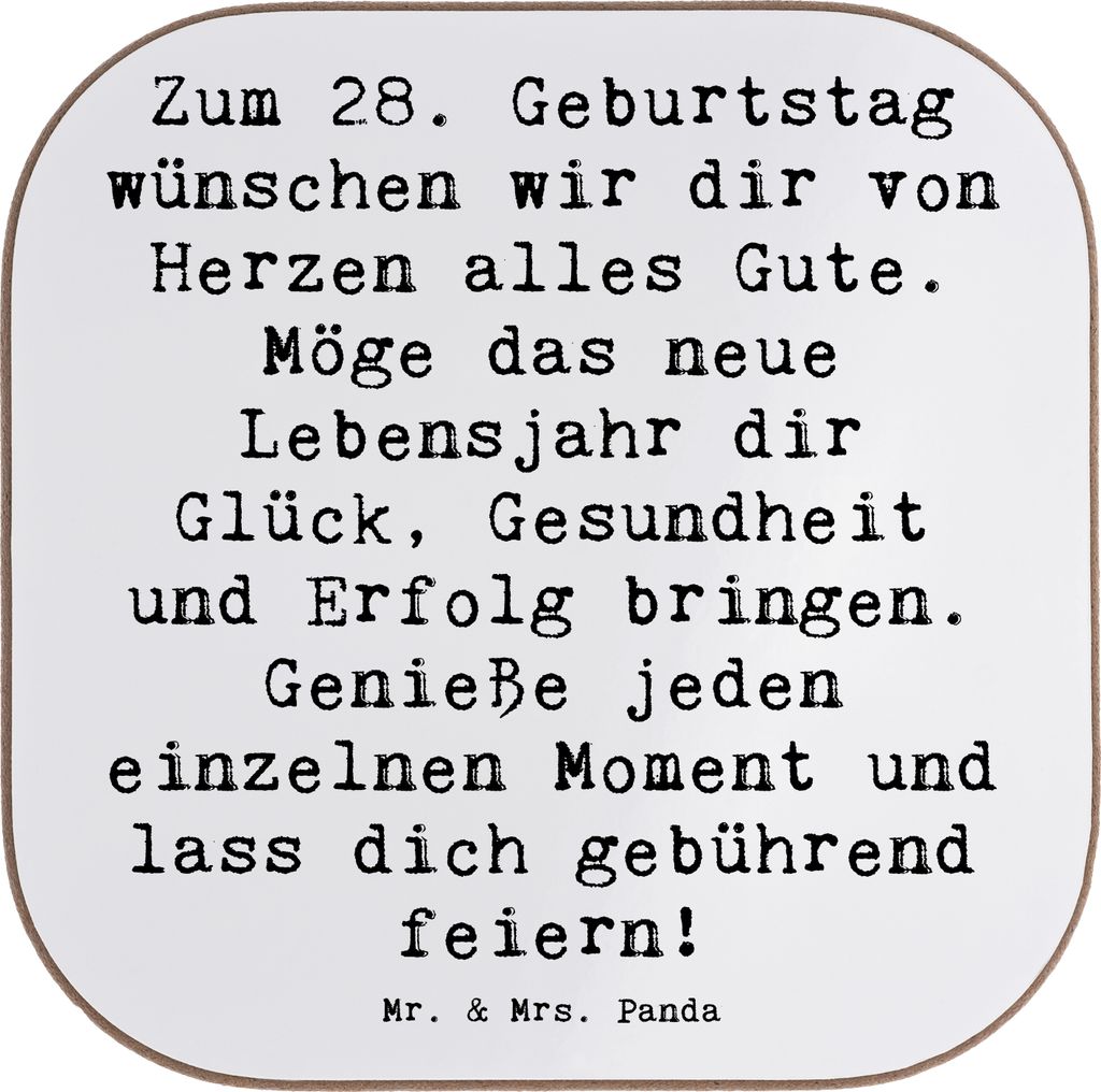 Mr. & Mrs. Panda Untersetzer für Gläser Spruch 28. Geburtstag - Weiß - Geschenk, Kaffeeuntersetzer, Handgemacht, Holzuntersetzer, Freude, Tischs...