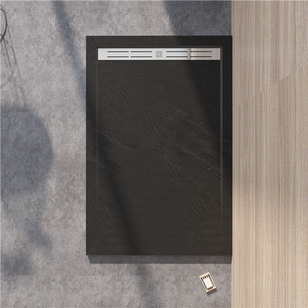 90x100x3cm Rechteck/Quadrat Duschtasse Schwarz Stein-Effekt Produktbild 5