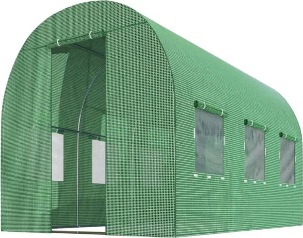 Tunnel de jardin 2 x 3,5 m Plonos 7m2 avec bâche armée verte renforcée
