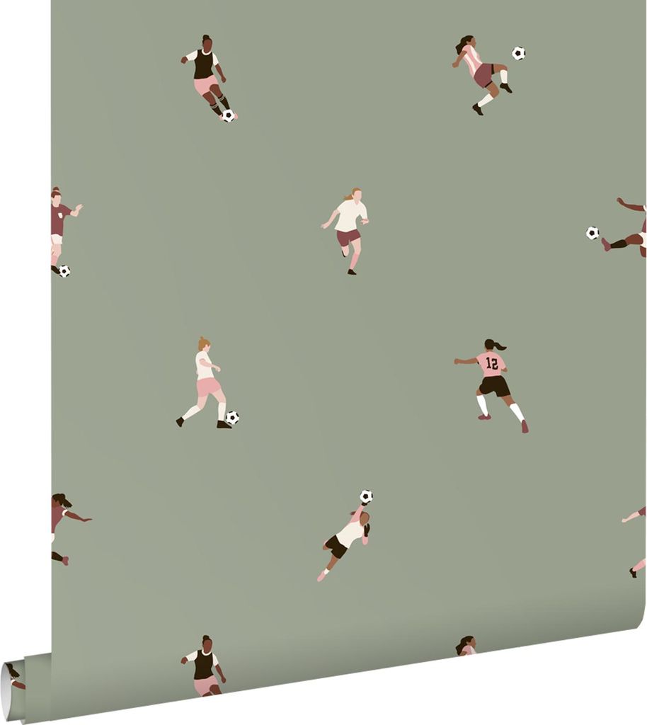 ESTAhome Tapete Fußballspielerinnen Graugrün 50 x 900 cm