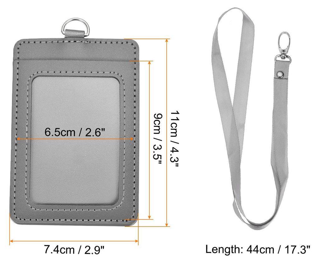 Ausweisinhaber 11x7,4cm Vertikal PolyurethanID-Kartenhalter mit Niete abnehmbaren Hals Lanyard Grau