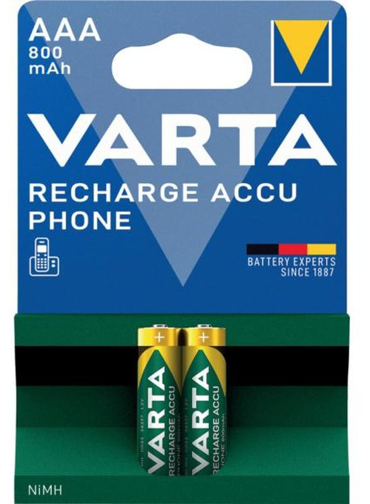 Varta Akku NiMH, Micro AAA, Recharge Power, vorgeladen, HR03, 1.2V, 800mAh, 2 Akkus
