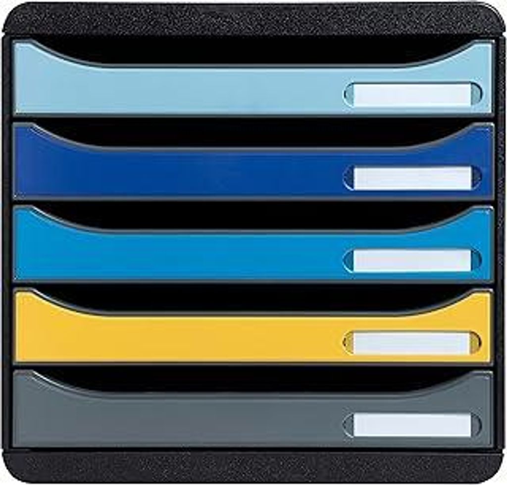 Exacompta 3094202D Ablagebox BeeBlue aus Recycling-Kunststoff mit 5 Schubladen für DIN A+ Dokumente. Belastbare Schubladenbox für mehr Platz auf ...
