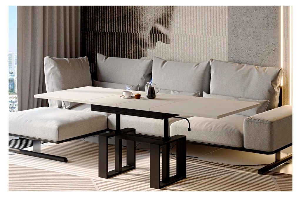Couchtisch Empoli 110-170 cm erweiterbar und höhenverstellbar mit Doppellift (Kaschmir Beige)