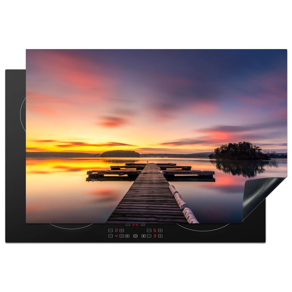 KitchenYeah Herdabdeckplatte Steg - Sonnenuntergang - Wasser - Meer - Spiegelung , 78x52cm, Küche Deko, Glaskeramikkochfeld Herdabdeckung, Abdec...