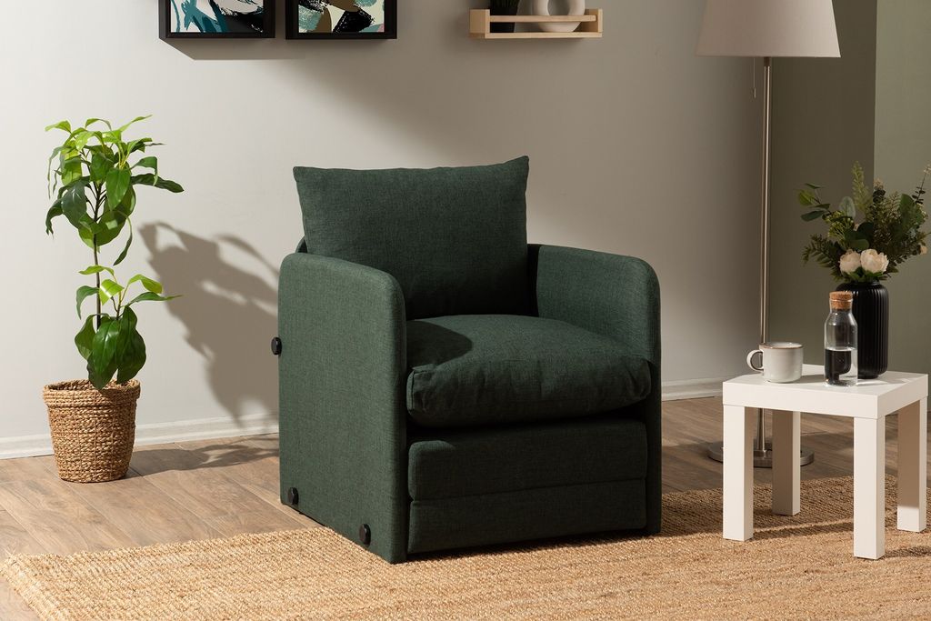 Hanah Home, Saga Single - Green, Schlafsofa, Grün, 100 % METALL, 68 x 70 x 66 cm