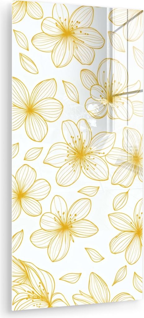 MuchoWow Glasbilder - Bilder auf Wandbild - Foto auf Glas Blumen - Muster - Illustration - Gelb 40x80 cm Wanddekoration aus Glas - Acrylglasbild - ...