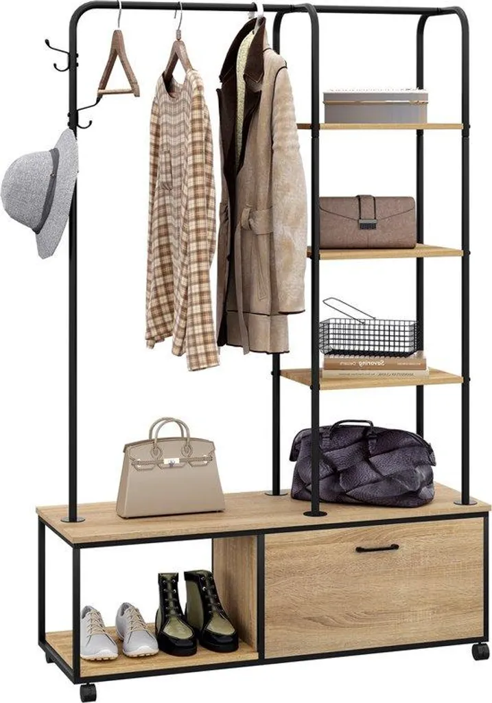 Porte-manteaux en chêne noir 110 x 37,5 x 160 cm - Vestiaire d'entrée chic