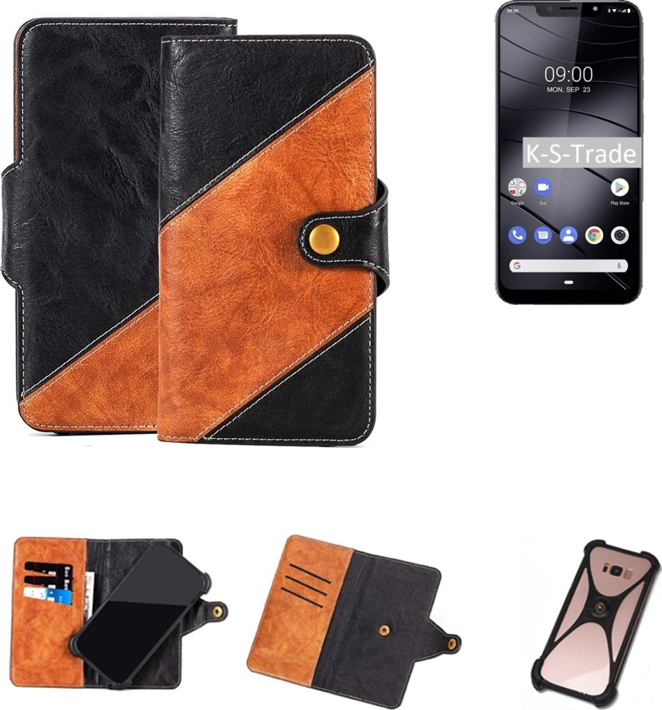 K-S-Trade Handyhülle Schutzhülle Bookstyle Case Wallet-Case kompatibel mit Gigaset GS195 Handy Cover Bumper Klapphülle schwarz hellbraun 1x