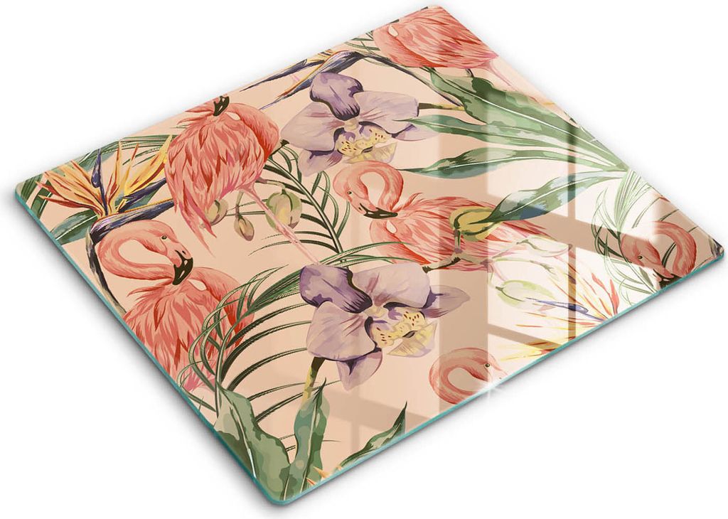 Abdeckung Glas - Küchenabdeckung - 60x52 cm - Abdeckplatte -Flamingos-Illustration