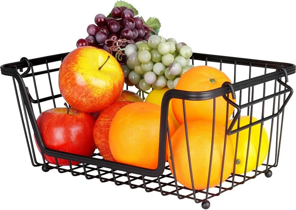 Panier à fruits et légumes empilable métal noir cuisine 35 x 20 cm