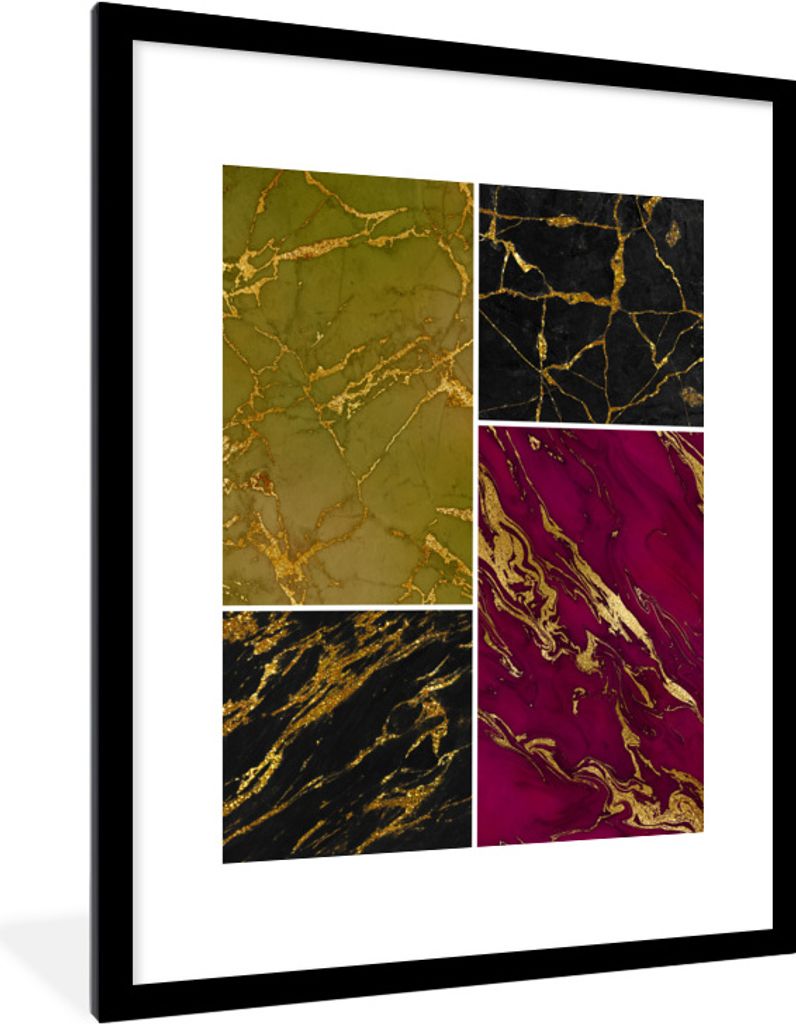 MuchoWow Gerahmtes Poster Marmor - Gold - Luxus 60x80 cm - Poster mit Schwarzem Bilderrahmen Wandposter Rahmen Foto Bilder - Wohnzimmer - Dekorat...