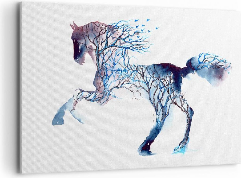 Bild auf Leinwand - Leinwandbild - natur malen schön Hengst - 120x80cm - Wand Bild - Wanddeko - Leinwanddruck - Bilder - Kunstdruck - Wanddekorati...