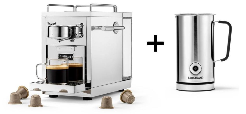 Sjöstrand Set Kapsel-Kaffeemaschine + Milchaufschäumer , Farbe:Steel