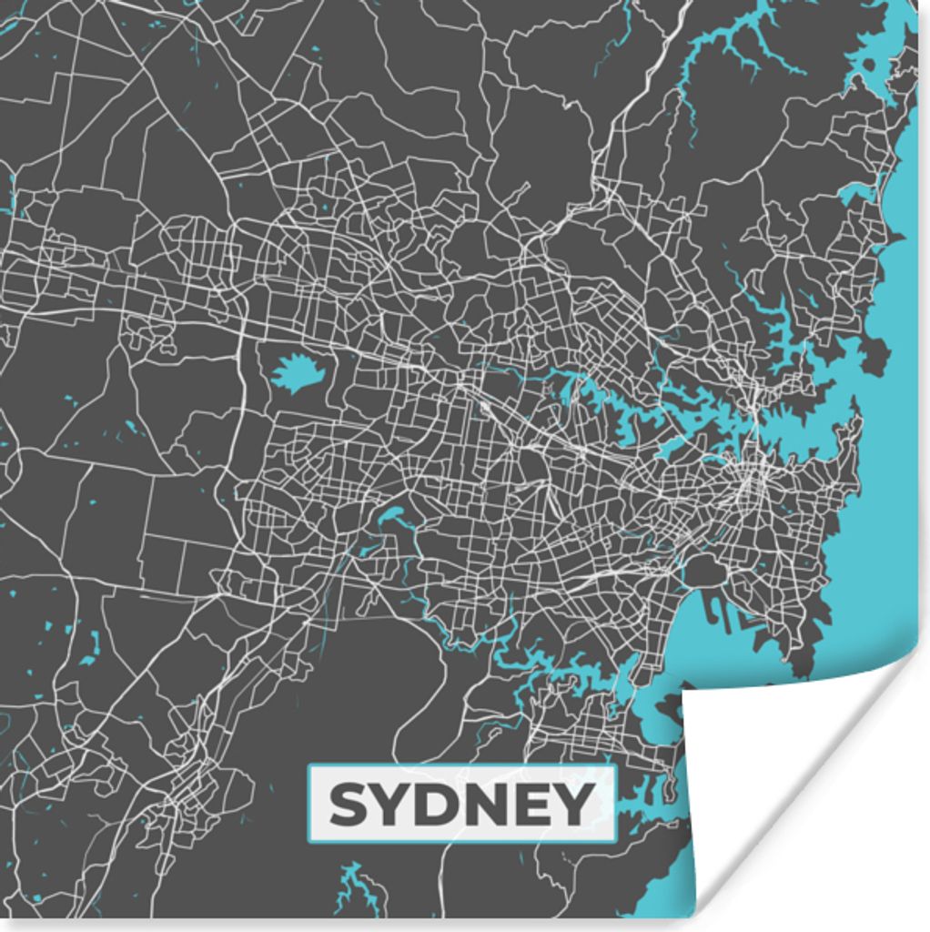 MuchoWow Poster Sydney - Blau - Karte - Stadtplan 50x50 cm - Wohnzimmerdekoration