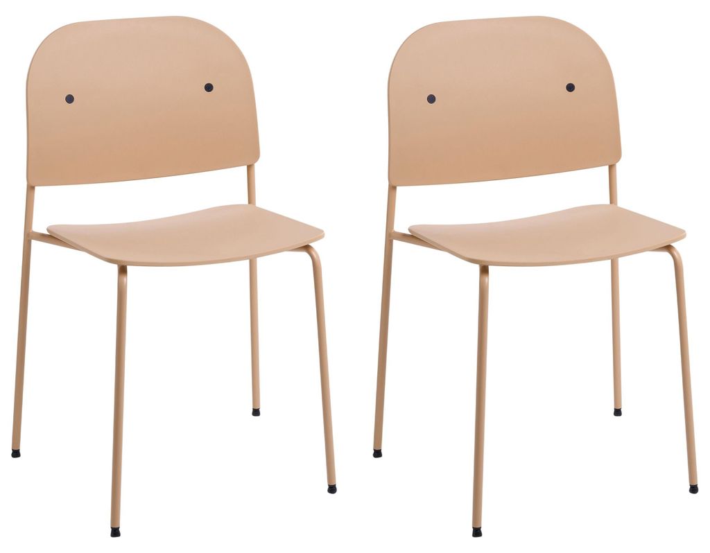 BELIANI Esszimmerstühle 2er Set Beige Kunststoff / Metall ohne Armlehnen Stapelbar Platzsparend Minimalistisch Skandi Plastikstühle Küchenstühle