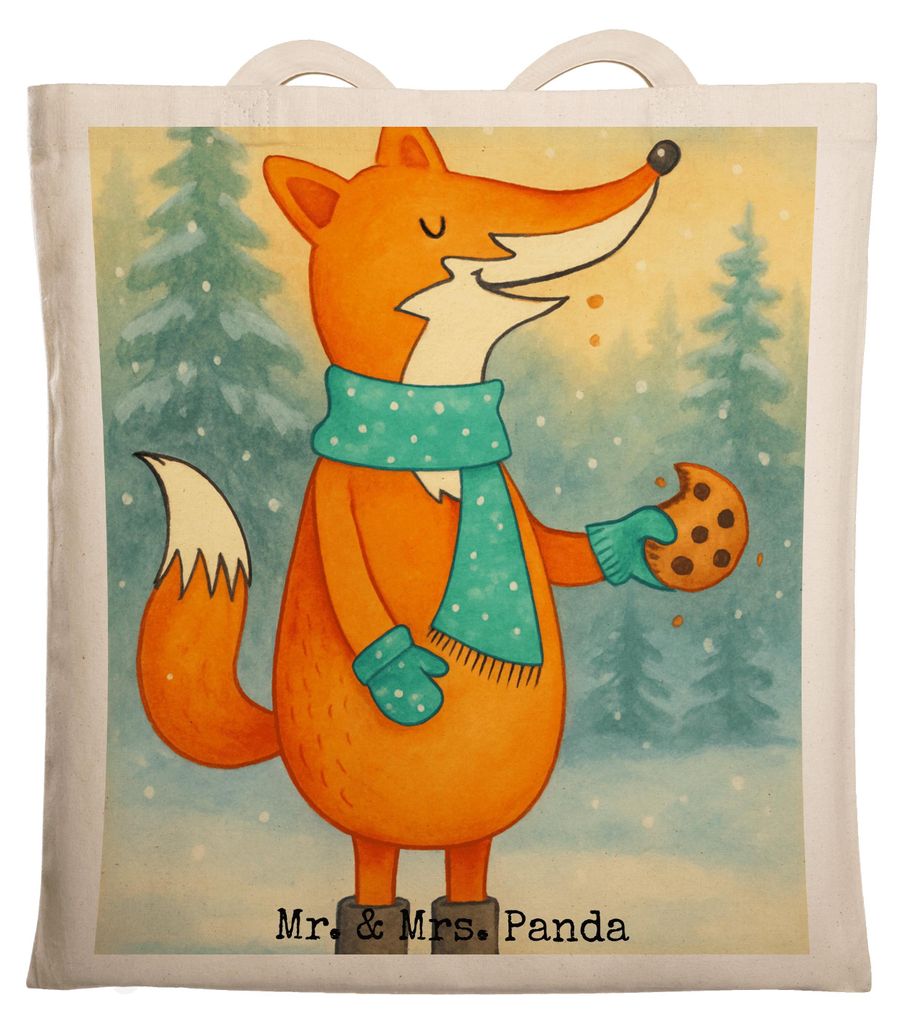 Mr. & Mrs. Panda Schultasche Fuchs Keks Design - Weiß - Geschenk, Uni Tasche, Weihnachtlich, Tote Bag, Plätzchen, Winter, Laptoptasche, dokumente...