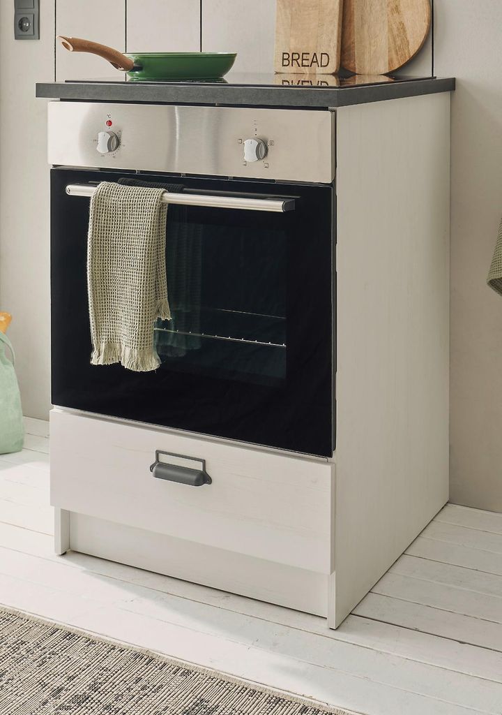 Herdumbauschrank "Stove" in weiß Pinie und anthrazit Landhaus Küche Unterschrank 60 cm