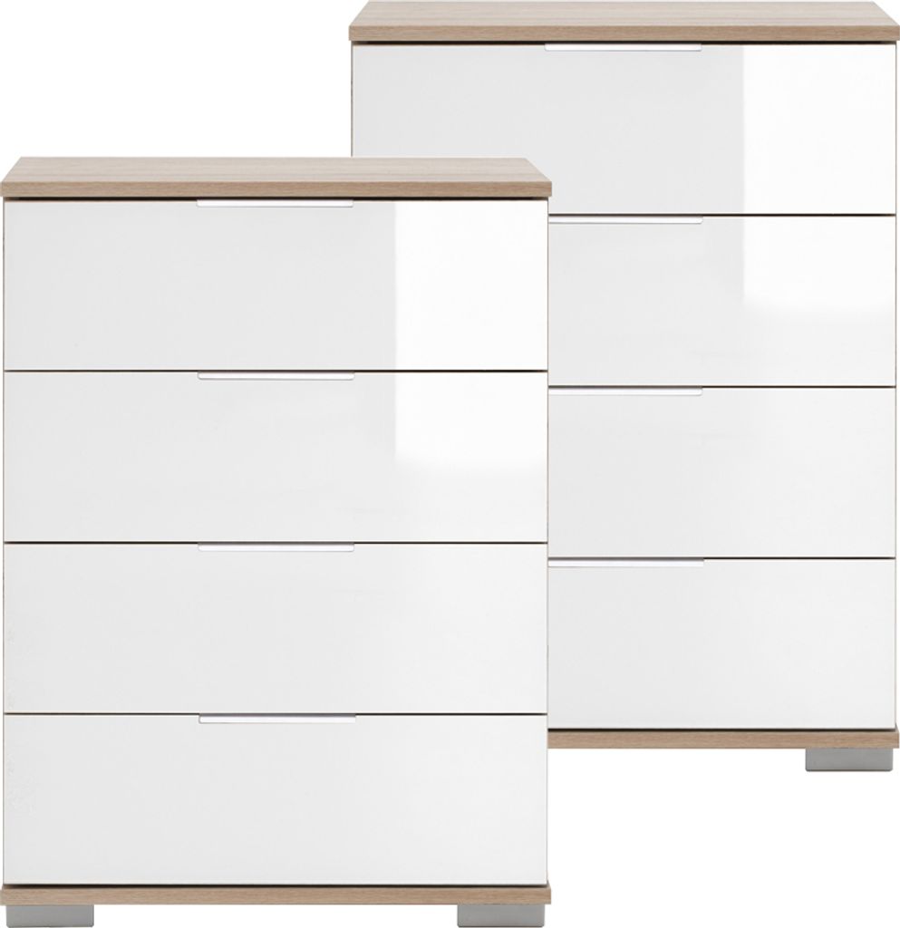 Schlafzimmer Nachttisch 2er Set, auch für Boxspringbett geeignet, in Eiche sägerau Nb. mit weißem Glas ELSTRA-43, B/H/T ca. 52/74/38 cm