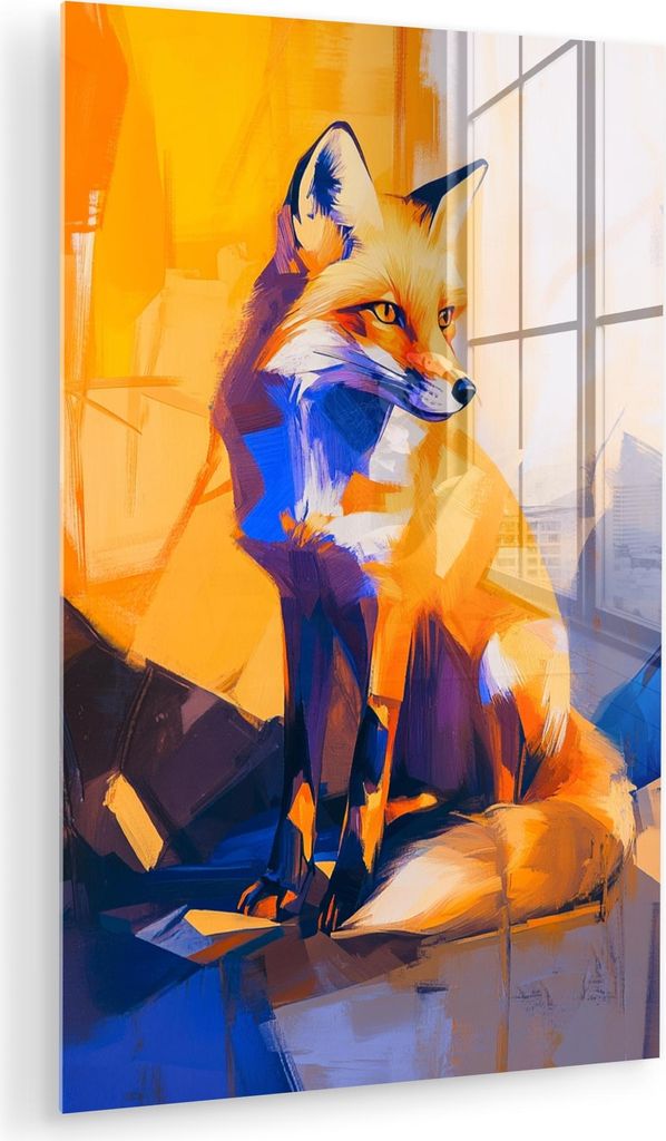 MuchoWow Glasbilder - Bilder auf Wandbild - Foto auf Glas Fuchs - Orange - Formen - Abstrakt 40x60 cm Wanddekoration aus Glas - Acrylglasbild - Acr...