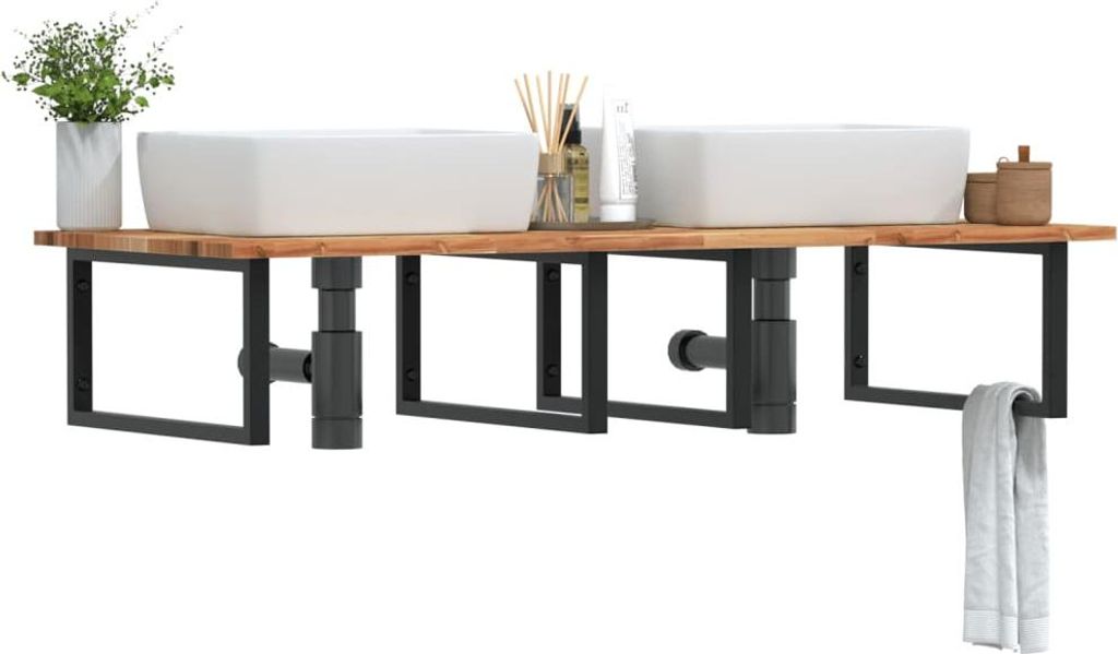 vidaXL Waschbeckenregal Wandmontage Stahl und Akazienholz