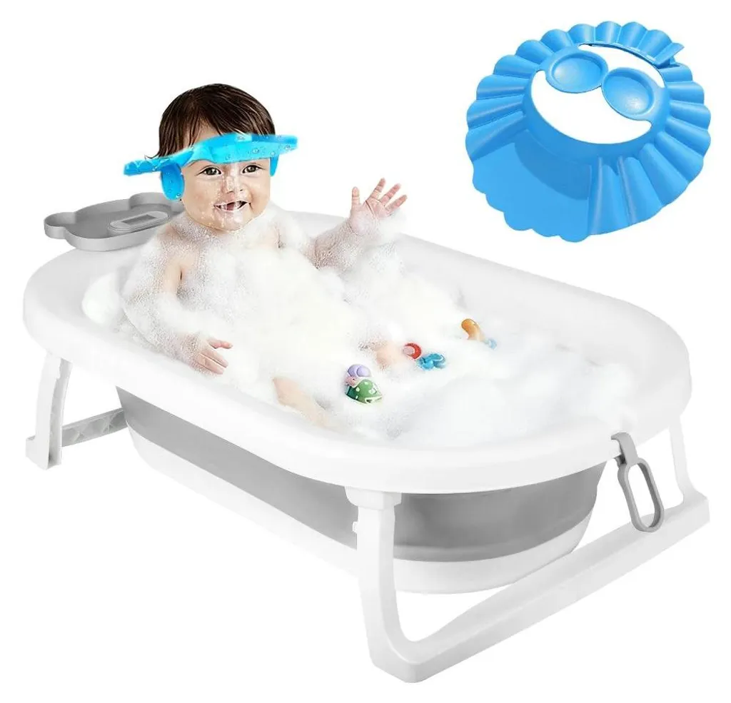 Baignoire bébé pliable 82cm blanche avec thermomètre et motif petit ours
