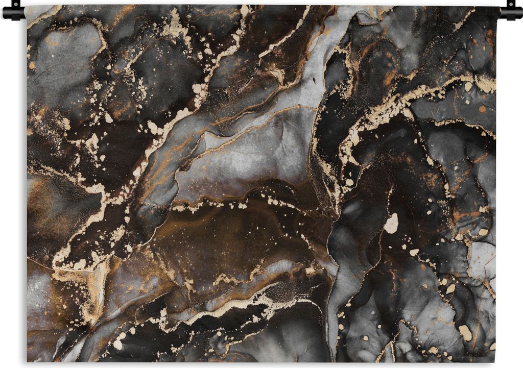 MuchoWow Wandteppich Wandbehang Marmor - Gold - Glitzer - Luxus 120x90 cm Tapisserie Dekoration Wandtuch - Wohnen - Aufhänger für die Wand