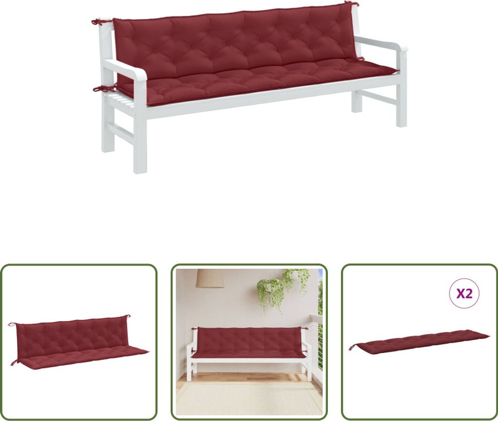 The Living Store Gartenbank-Auflagen 2 Stk. Melange Weinrot 200x50x7 cm Stoff