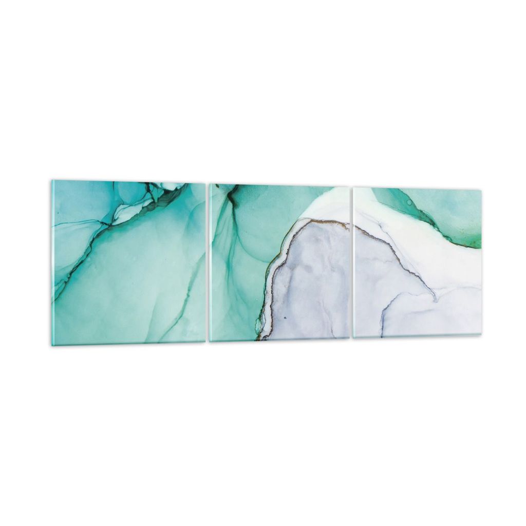 Bilder auf glas - 3 Teile - Abstraktion Marmor Türkis - 150x50cm - Glasbilder - Wandbilder - Bilder - zum Aufhängen bereit - Wanddekoration aus G...