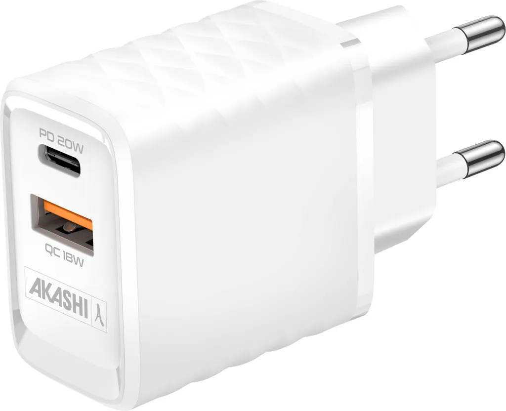 Caricabatterie Akashi da Viaggio Bianco - USB-C PD + USB-A 15W
