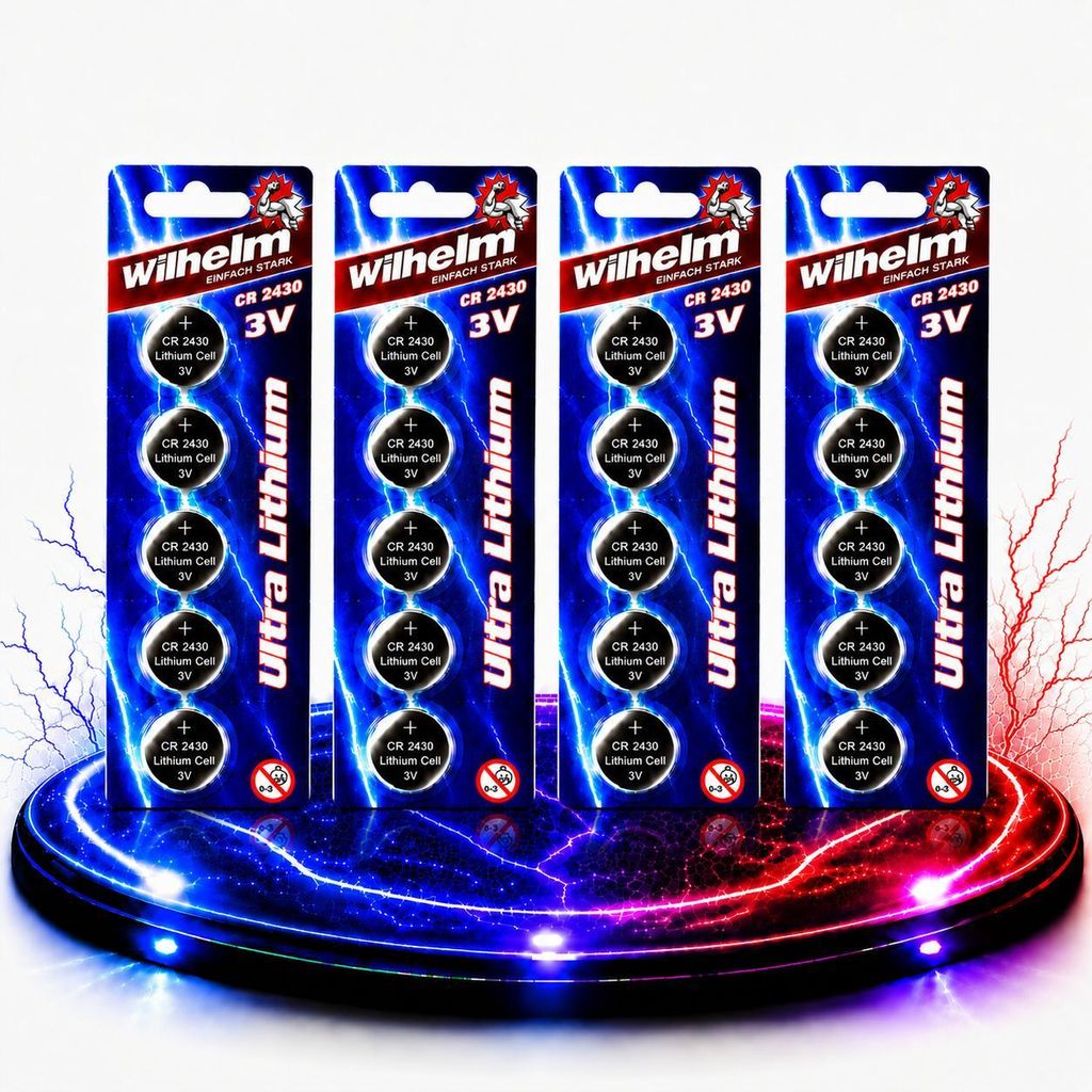 20 x Wilhelm CR2430 Blister Lithium Knopfzellen Produktbild 