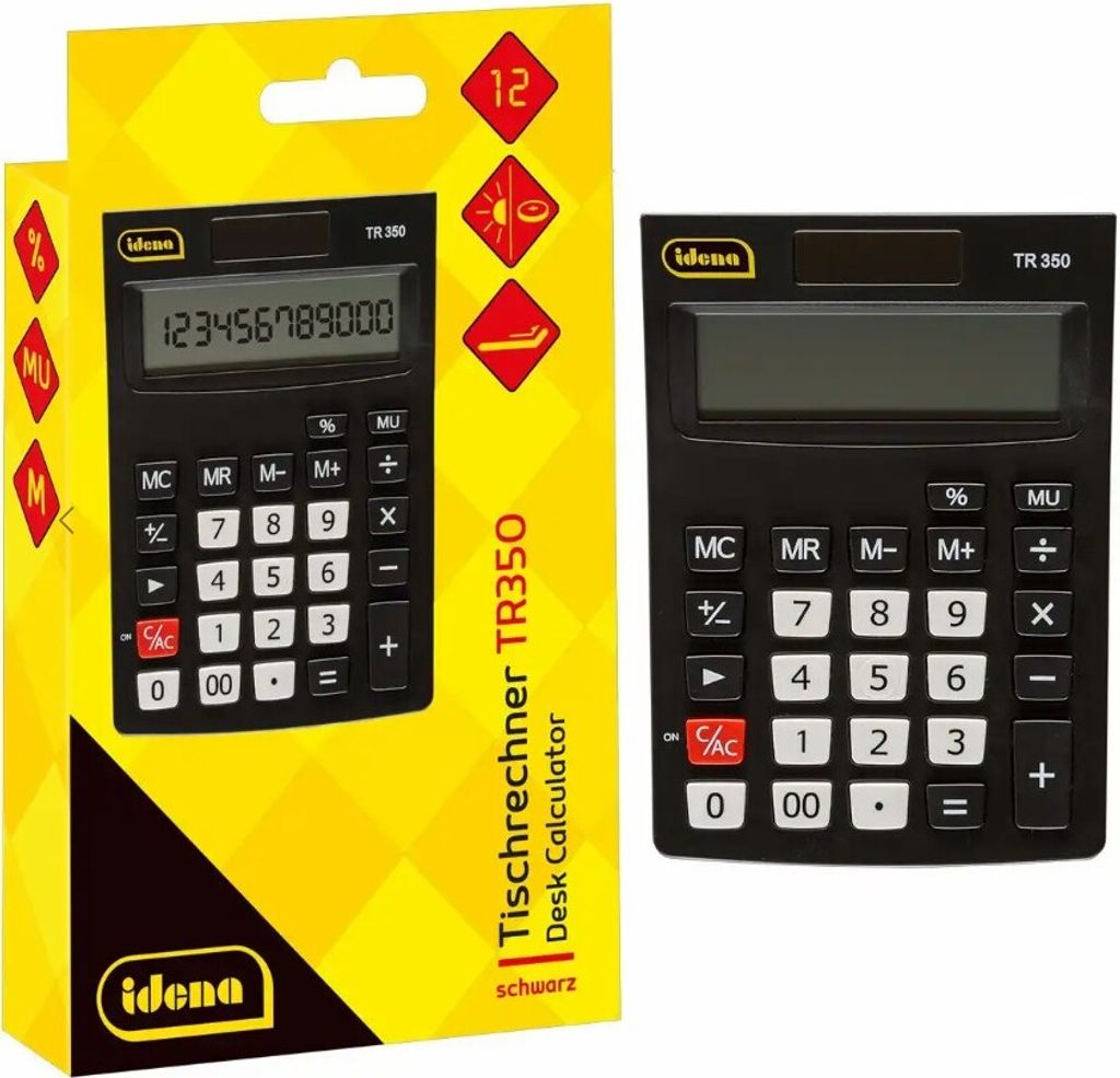 Idena Taschenrechner TR350 solar schwarz 12-stelliges Display